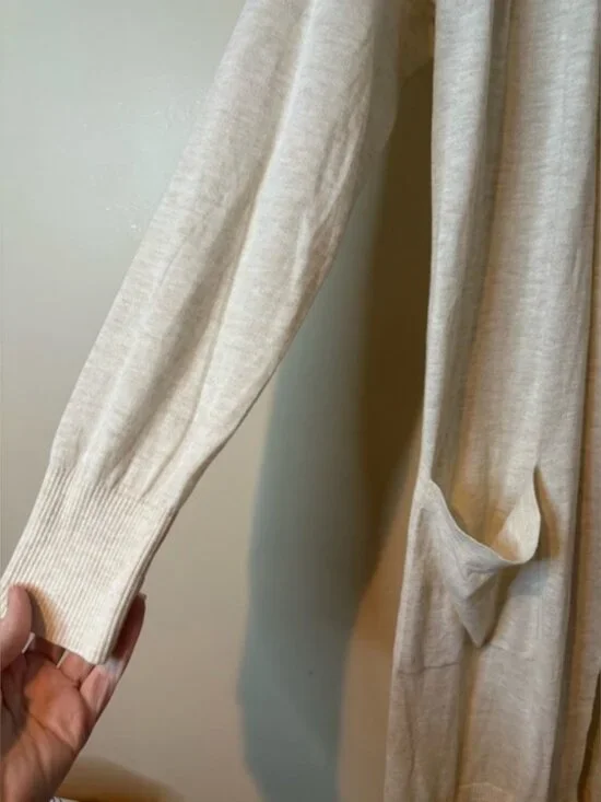 A New Day Oatmeal Long Sleeve Lightweight Duster Cardigan with Pockets - Picture 2 of 8